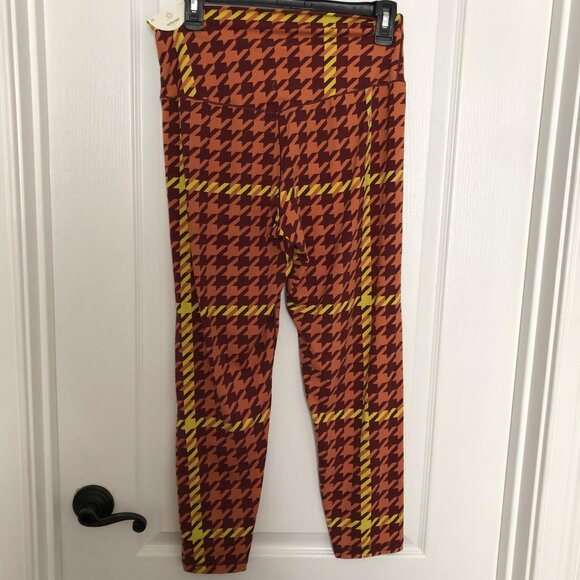 Offline By Aerie High-Rise Leggings XL Houndstooth Plaid Pattern Orange & Yellow - Picture 3 of 7